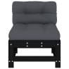 Middle Sofa with Cushions - Black Solid Wood Pine | Hipomarket