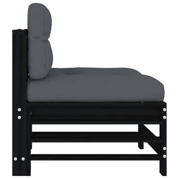 Middle Sofa with Cushions - Black Solid Wood Pine | Hipomarket