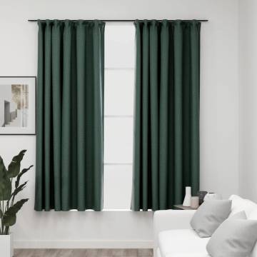 Linen-Look Blackout Curtains - Green 140x175 cm (2 pcs)