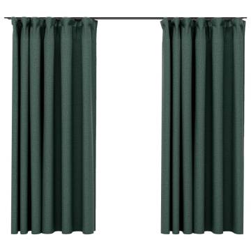 Linen-Look Blackout Curtains - Green 140x175 cm (2 pcs)