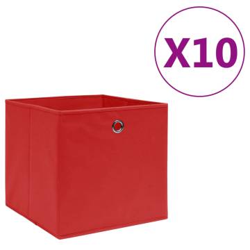 Stylish 10 pcs Storage Boxes - Red Non-woven Fabric 28x28 cm