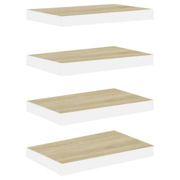 Floating Wall Shelves - Oak & White 4 pcs | Hipomarket UK