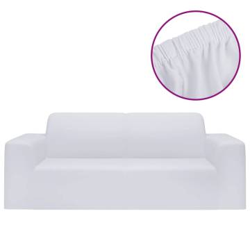 2-Seater Stretch Couch Slipcover - White Polyester Jersey