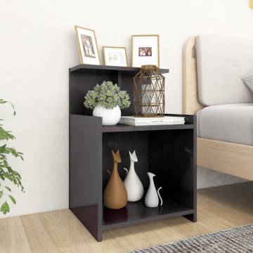 High Gloss Grey Bed Cabinet - Stylish & Practical Storage