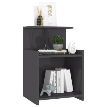 High Gloss Grey Bed Cabinet - Stylish & Practical Storage