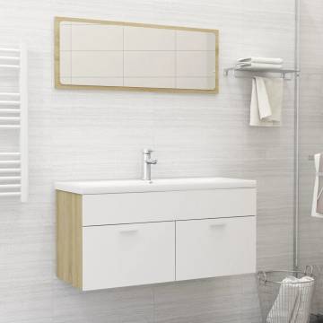 2 Piece Bathroom Furniture Set | White & Sonoma Oak | Hipomarket