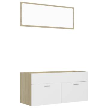 2 Piece Bathroom Furniture Set | White & Sonoma Oak | Hipomarket