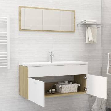 2 Piece Bathroom Furniture Set | White & Sonoma Oak | Hipomarket