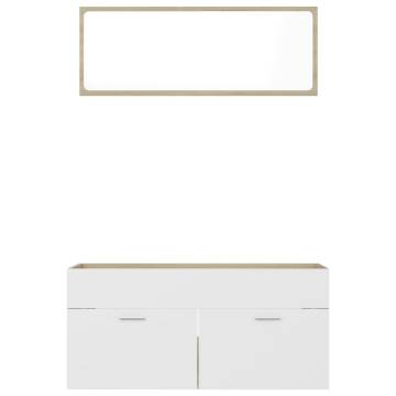 2 Piece Bathroom Furniture Set | White & Sonoma Oak | Hipomarket