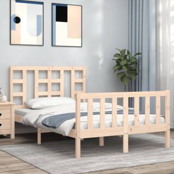 Small Double Bed Frame with Headboard - Solid Pine Wood