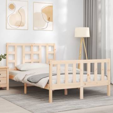 Small Double Bed Frame with Headboard - Solid Pine Wood