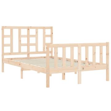 Small Double Bed Frame with Headboard - Solid Pine Wood