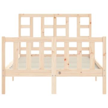 Small Double Bed Frame with Headboard - Solid Pine Wood