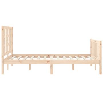 Small Double Bed Frame with Headboard - Solid Pine Wood