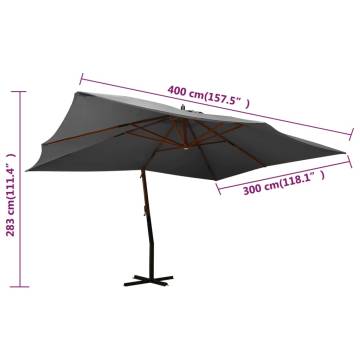 Cantilever Umbrella with Wooden Pole 400x300 cm - Anthracite