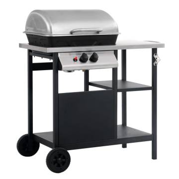 Gas BBQ Grill with 3-Layer Side Table - Black & Silver