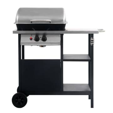 Gas BBQ Grill with 3-Layer Side Table - Black & Silver