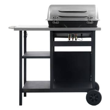 Gas BBQ Grill with 3-Layer Side Table - Black & Silver