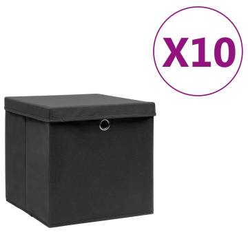 Stylish Foldable Storage Boxes with Covers - 10 pcs - Black