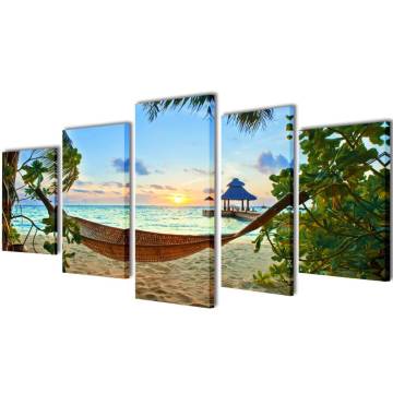 Canvas Wall Print Set - Sand Beach with Hammock | 200x100 cm