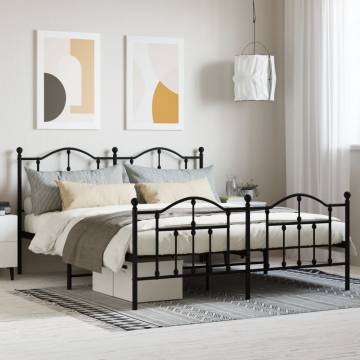 Elegant Black Metal Bed Frame with Headboard & Footboard