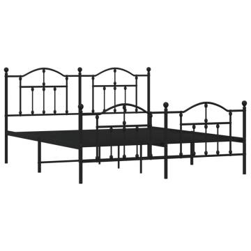 Elegant Black Metal Bed Frame with Headboard & Footboard