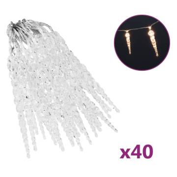 Christmas Icicle Lights - 40pcs Warm White with Remote Control