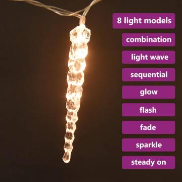 Christmas Icicle Lights - 40pcs Warm White with Remote Control