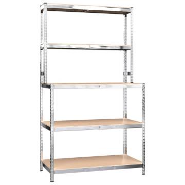 5-Layer Work Table with Shelves - Silver Steel & Engineered Wood