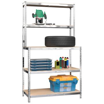 5-Layer Work Table with Shelves - Silver Steel & Engineered Wood