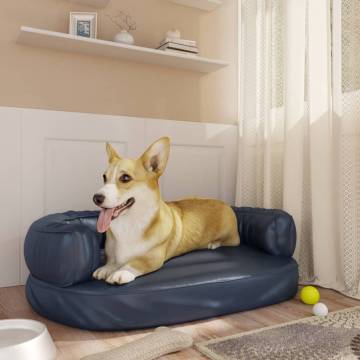 Ergonomic Foam Dog Bed - Dark Blue Faux Leather 60x42 cm