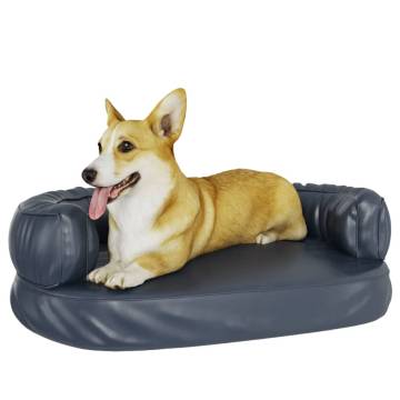 Ergonomic Foam Dog Bed - Dark Blue Faux Leather 60x42 cm