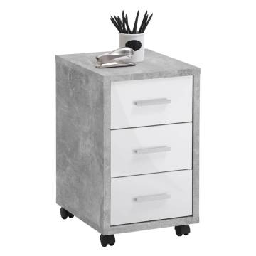 FMD Mobile Drawer Cabinet - Concrete High Gloss White