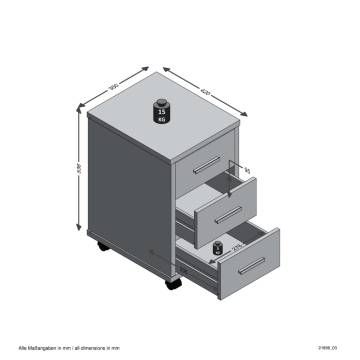 FMD Mobile Drawer Cabinet - Concrete High Gloss White