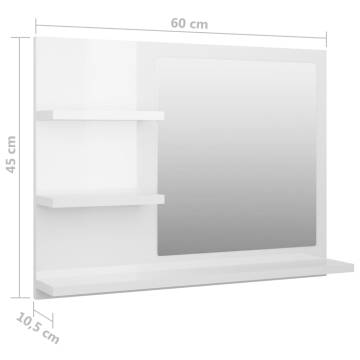 High Gloss White Bathroom Mirror - 60x10.5x45 cm