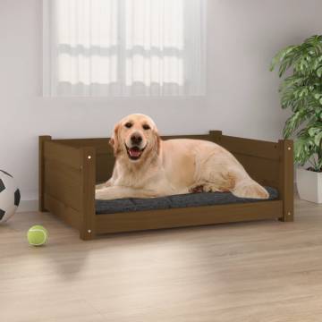 Stylish Honey Brown Dog Bed - Solid Pine Wood 75.5x55.5cm