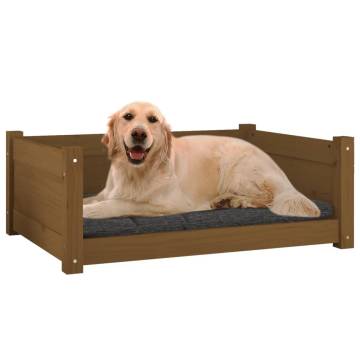 Stylish Honey Brown Dog Bed - Solid Pine Wood 75.5x55.5cm