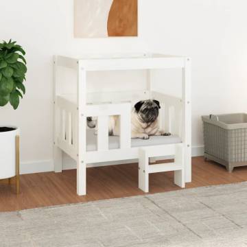 Comfortable Dog Bed in White - Solid Pine Wood 65.5x43x70 cm