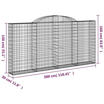 Arched Gabion Baskets 2 pcs - Galvanised Iron Garden Barrier