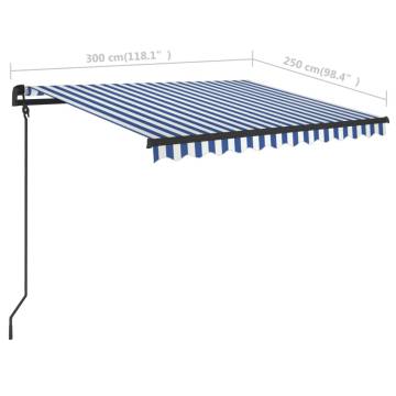 Manual Retractable Awning 3x2.5m - Blue & White | HipoMarket