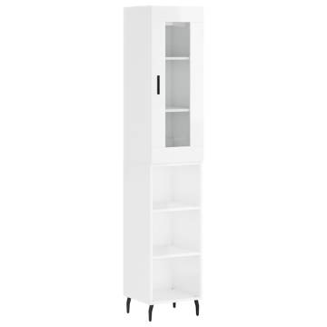 Stylish Highboard High Gloss White - 34.5x34x180 cm