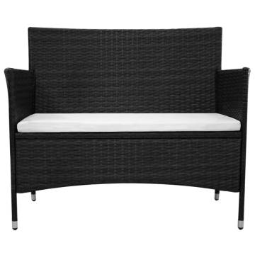 Garden Bench with Cushion - Stylish Poly Rattan Black