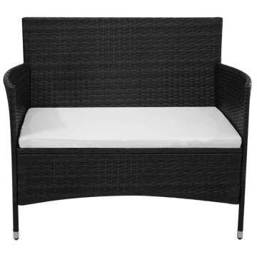 Garden Bench with Cushion - Stylish Poly Rattan Black