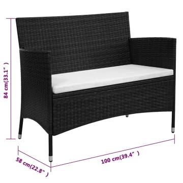 Garden Bench with Cushion - Stylish Poly Rattan Black