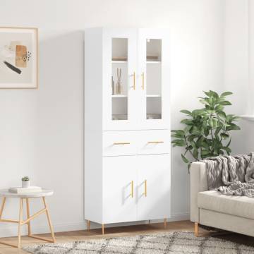 Stylish Highboard High Gloss White - 69.5x34x180 cm