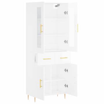 Stylish Highboard High Gloss White - 69.5x34x180 cm