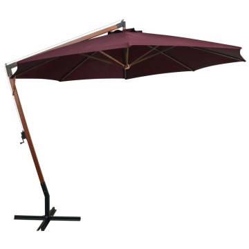 Bordeaux Red Hanging Parasol - 3.5x2.9m Solid Fir Wood