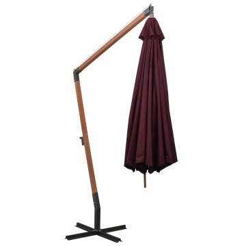 Bordeaux Red Hanging Parasol - 3.5x2.9m Solid Fir Wood