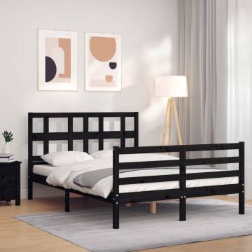 Black Bed Frame with Headboard 120x200 cm - Solid Wood