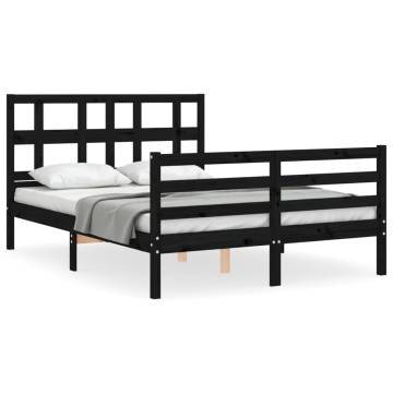 Black Bed Frame with Headboard 120x200 cm - Solid Wood